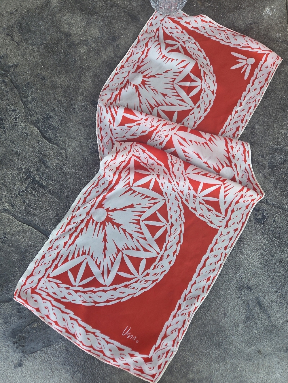 Vera Neumann Vintage Graphic Red and White Printed Silk Blended Scarf